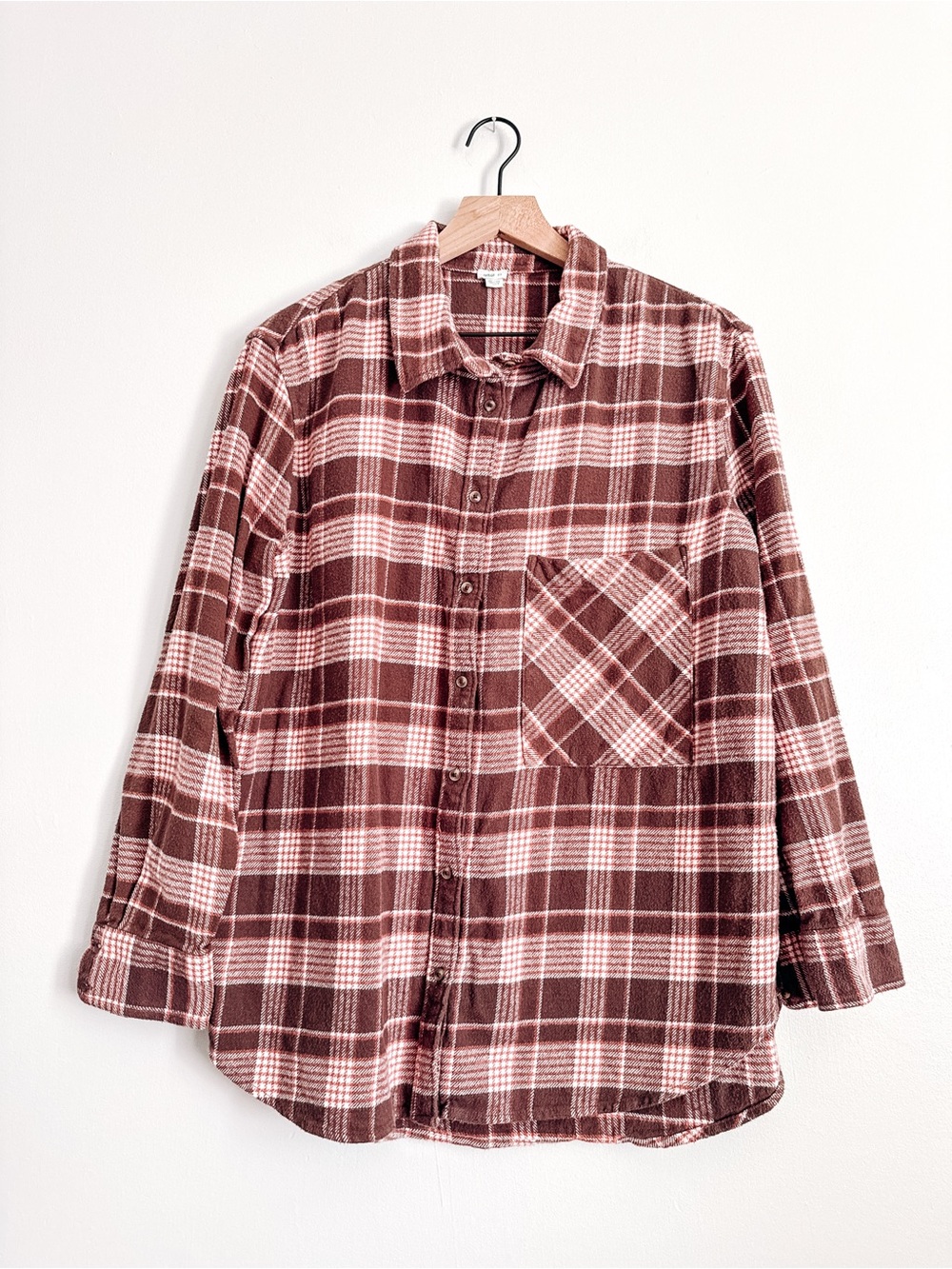 Aerie Brown Plaid Flannel Shirt SP 100% Cotton Button Down Oversized